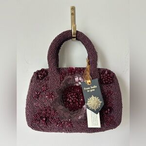 Viral Beaded Purple Floral Sequins Handbag